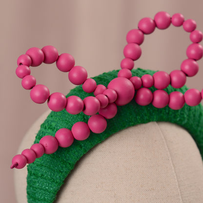 Pink and Green Giant Bead Bow Bandeau Headband Fascinator