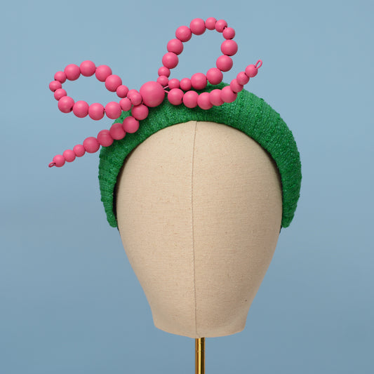 Pink and Green Giant Bead Bow Bandeau Headband Fascinator