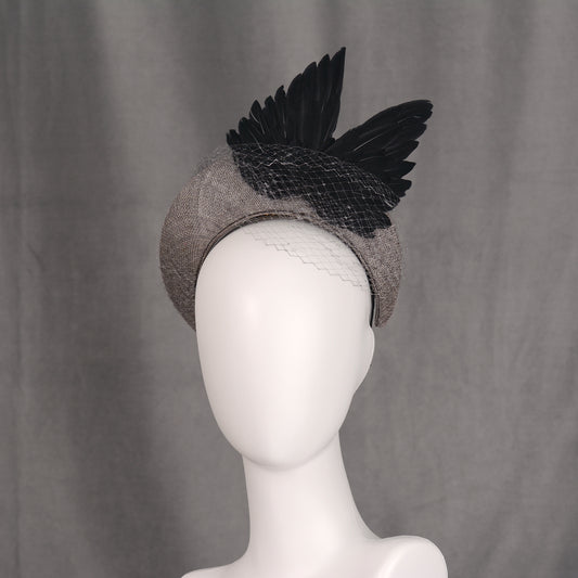 Bird Wing Black and Grey Halo Bandeau Headband Fascinator