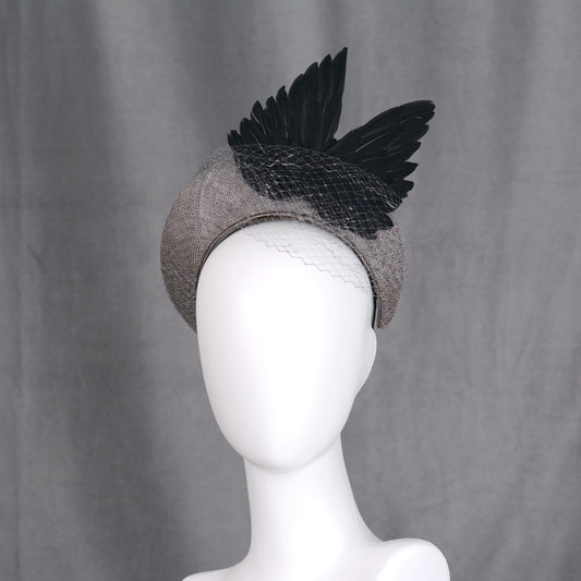 Bird Wing Black and Grey Halo Bandeau Headband Fascinator