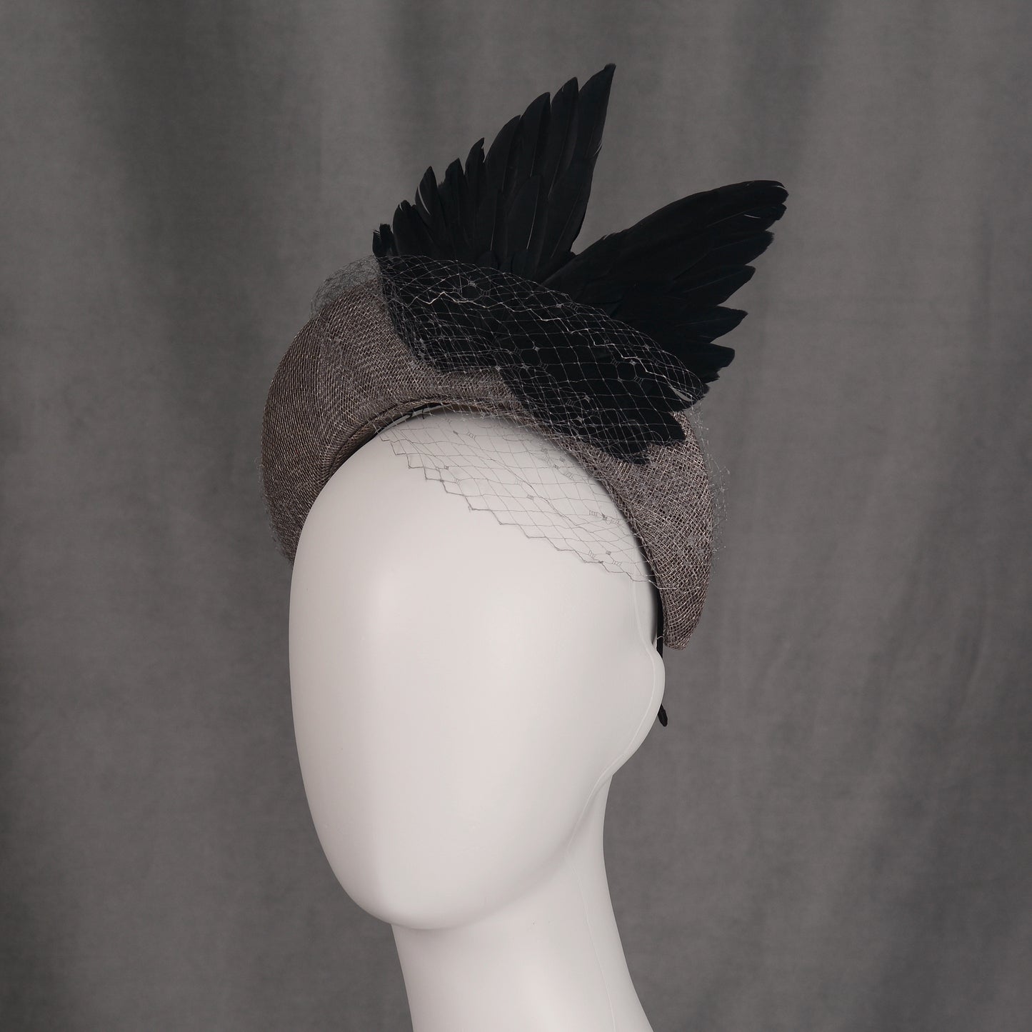 Bird Wing Black and Grey Halo Bandeau Headband Fascinator