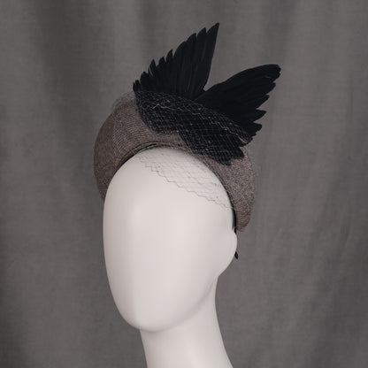 Bird Wing Black and Grey Halo Bandeau Headband Fascinator