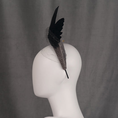 Bird Wing Black and Grey Halo Bandeau Headband Fascinator