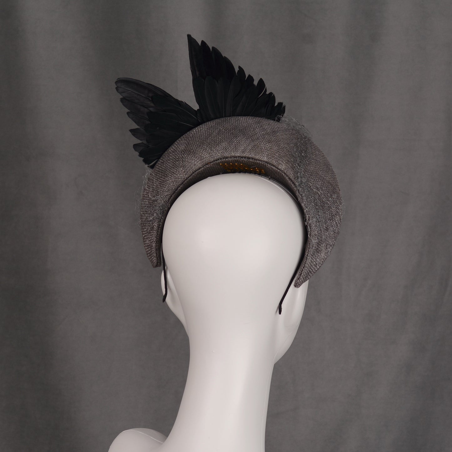 Bird Wing Black and Grey Halo Bandeau Headband Fascinator