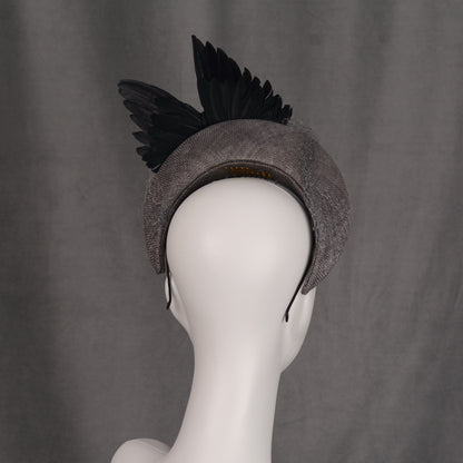 Bird Wing Black and Grey Halo Bandeau Headband Fascinator