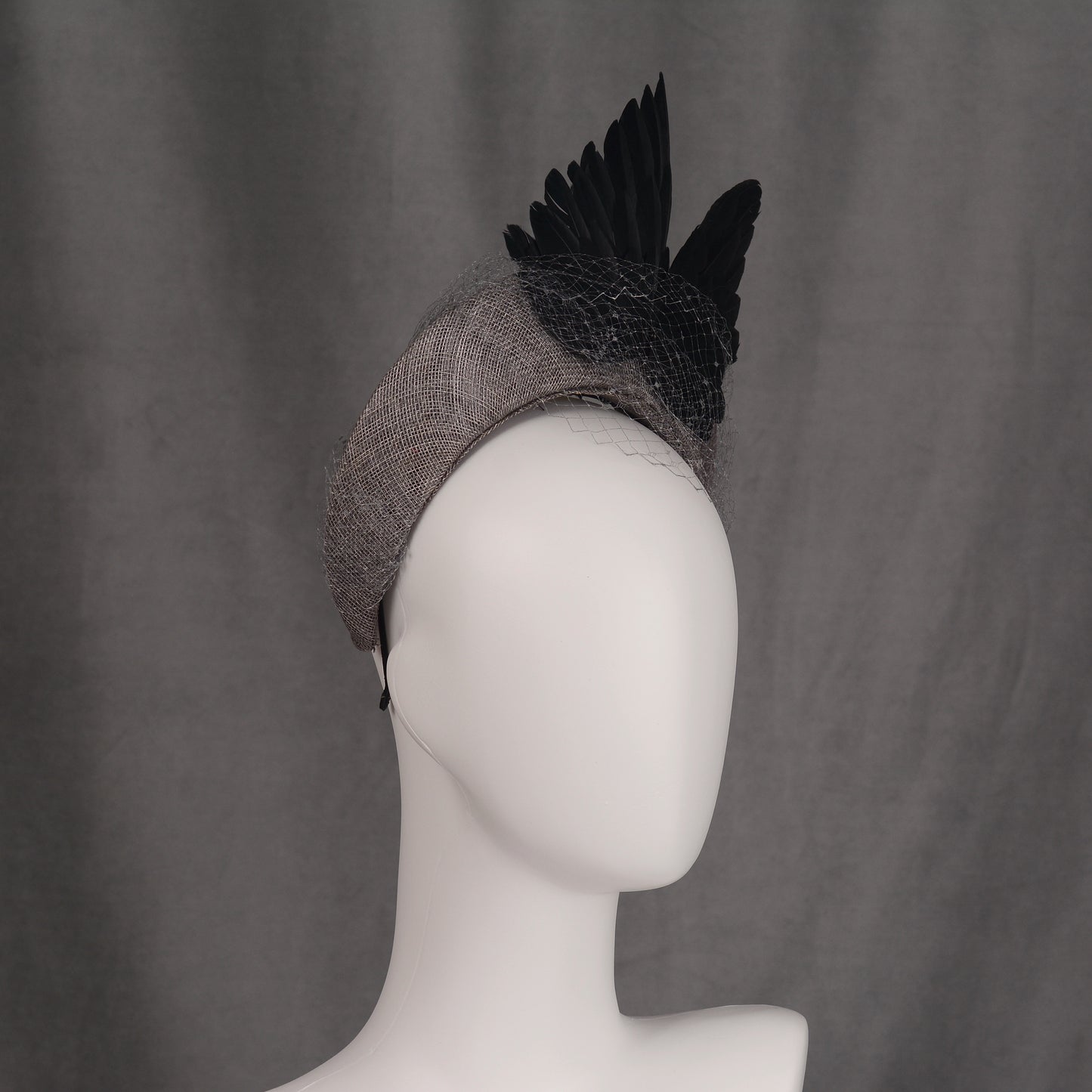 Bird Wing Black and Grey Halo Bandeau Headband Fascinator