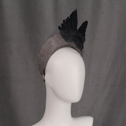 Bird Wing Black and Grey Halo Bandeau Headband Fascinator