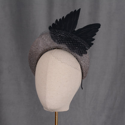 Bird Wing Black and Grey Halo Bandeau Headband Fascinator