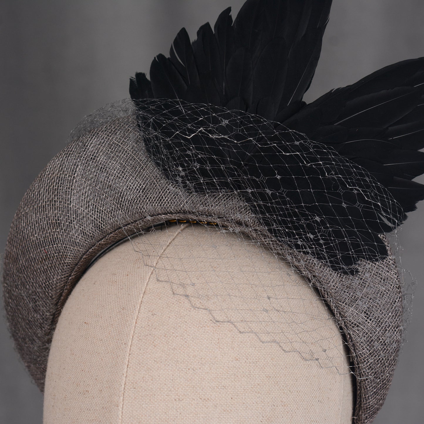 Bird Wing Black and Grey Halo Bandeau Headband Fascinator