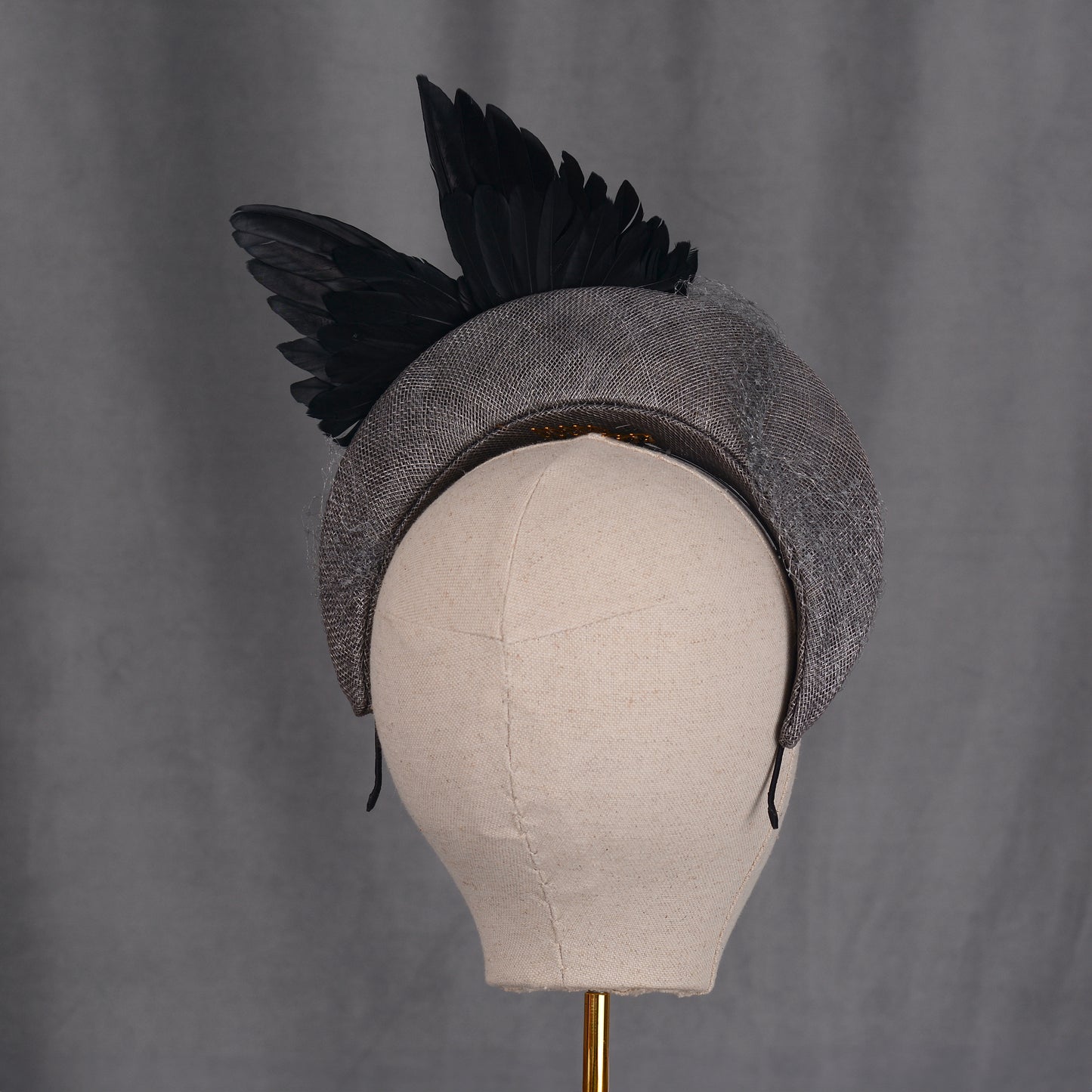 Bird Wing Black and Grey Halo Bandeau Headband Fascinator