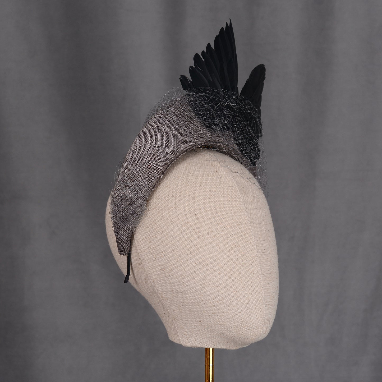 Bird Wing Black and Grey Halo Bandeau Headband Fascinator