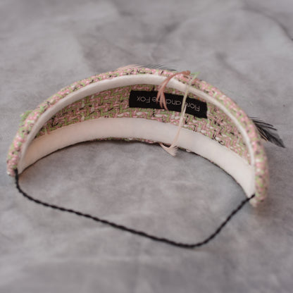 Tweed Pink and Mint Green Bandeau Fascinator with Feather Mount