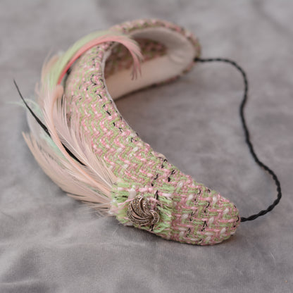 Tweed Pink and Mint Green Bandeau Fascinator with Feather Mount