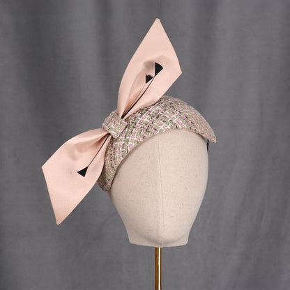 Tweed Pink and Mint Green Giant Bow Bandeau Fascinator