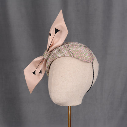 Tweed Pink and Mint Green Giant Bow Bandeau Fascinator