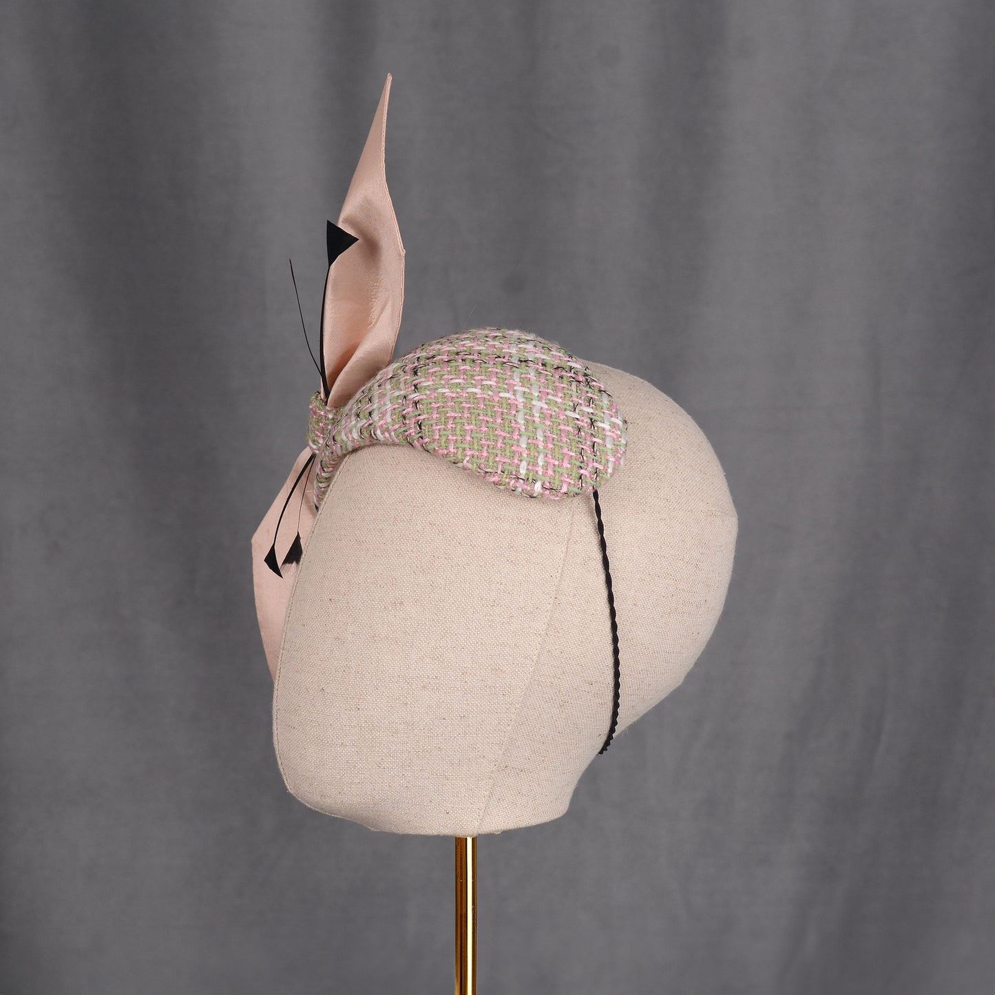 Tweed Pink and Mint Green Giant Bow Bandeau Fascinator