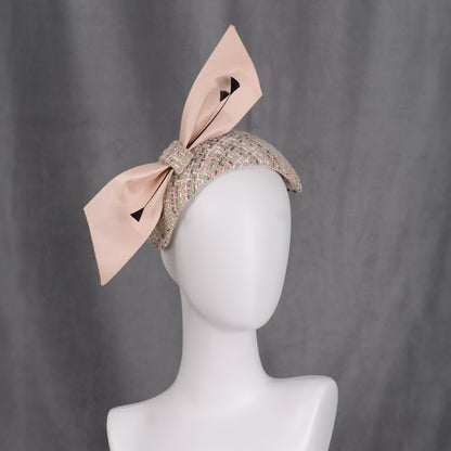 Tweed Pink and Mint Green Giant Bow Bandeau Fascinator