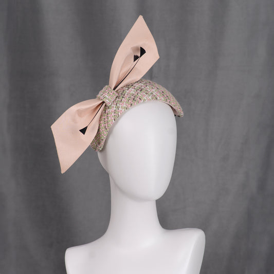 Tweed Pink and Mint Green Giant Bow Bandeau Fascinator