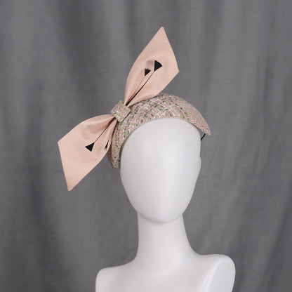 Tweed Pink and Mint Green Giant Bow Bandeau Fascinator