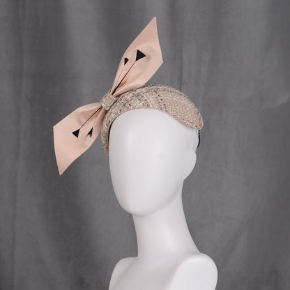 Tweed Pink and Mint Green Giant Bow Bandeau Fascinator