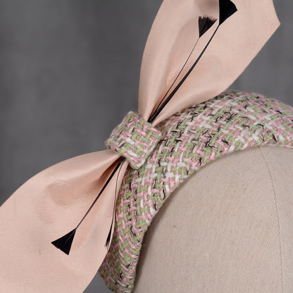 Tweed Pink and Mint Green Giant Bow Bandeau Fascinator