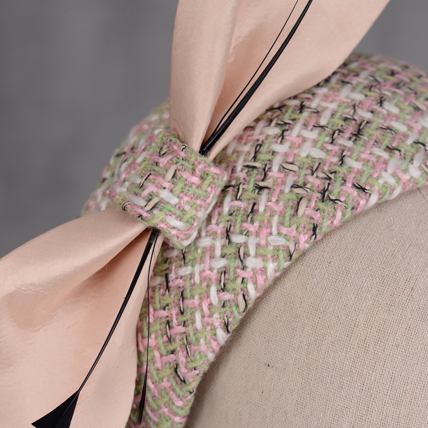 Tweed Pink and Mint Green Giant Bow Bandeau Fascinator