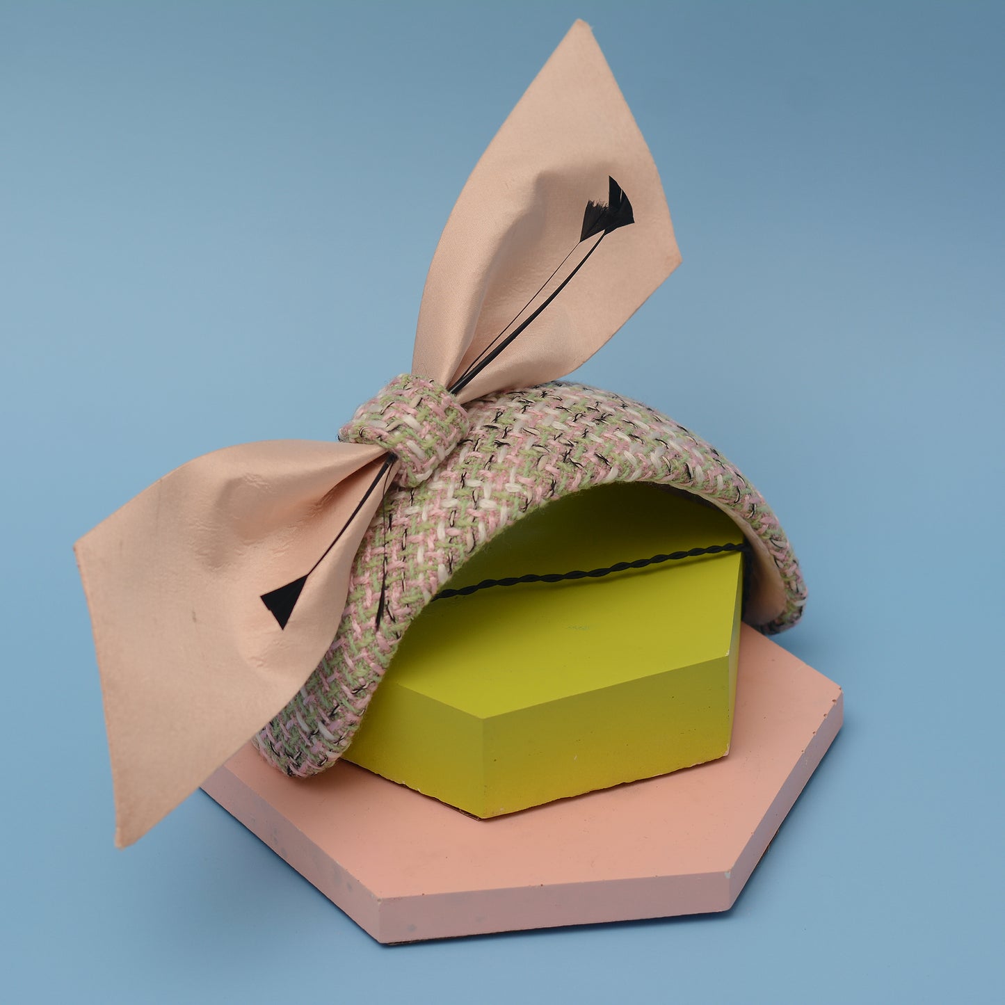 Tweed Pink and Mint Green Giant Bow Bandeau Fascinator