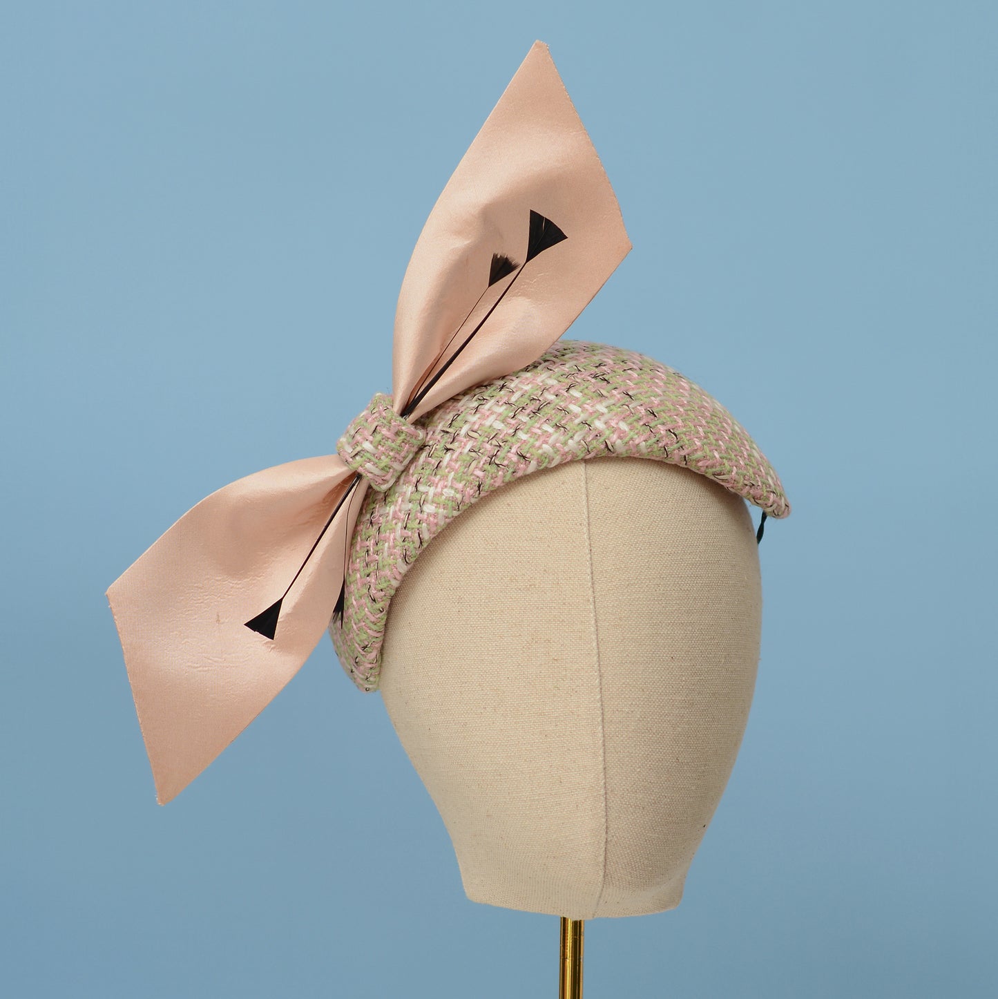 Tweed Pink and Mint Green Giant Bow Bandeau Fascinator