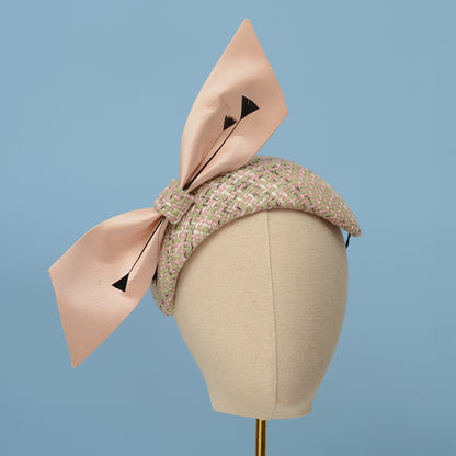 Tweed Pink and Mint Green Giant Bow Bandeau Fascinator