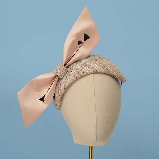 Tweed Pink and Mint Green Giant Bow Bandeau Fascinator