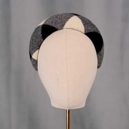 Black and White Check Wool Bandeau Headband Fascinator