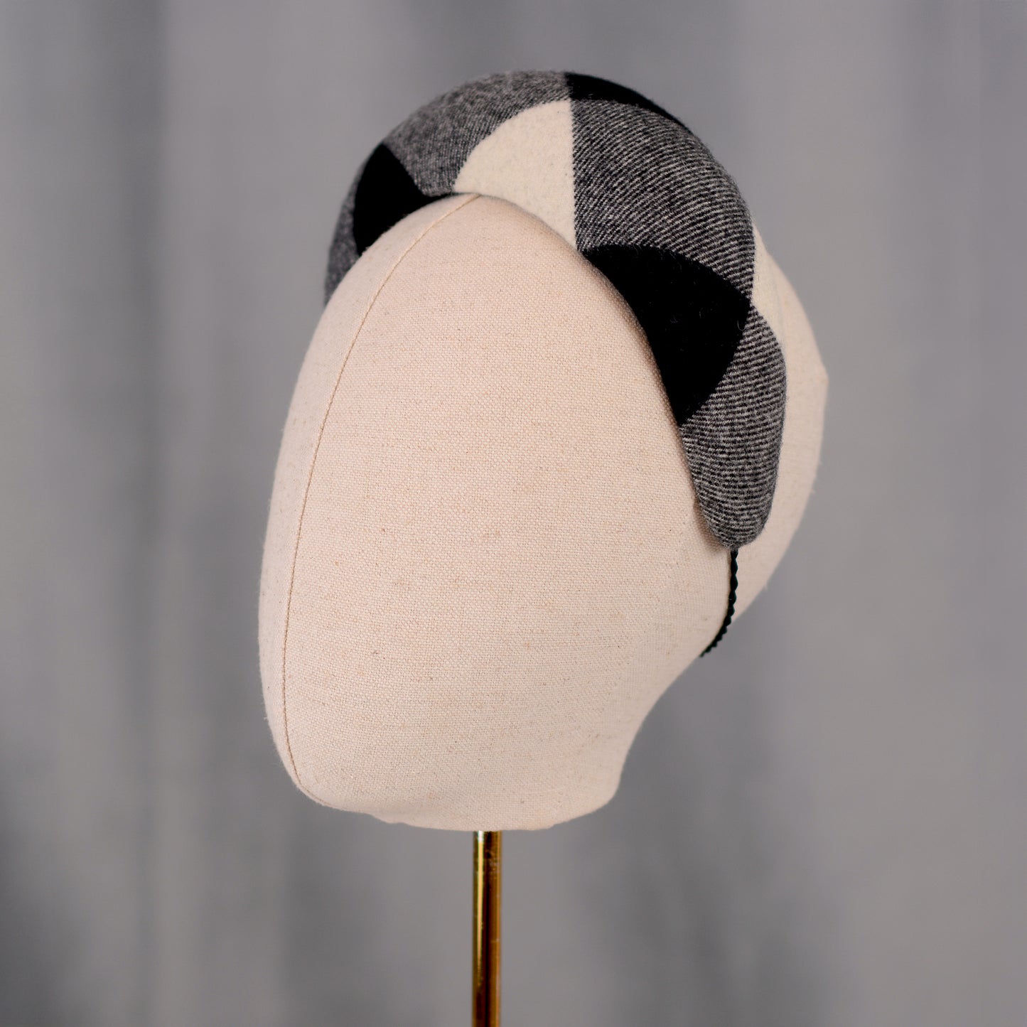 Black and White Check Wool Bandeau Headband Fascinator