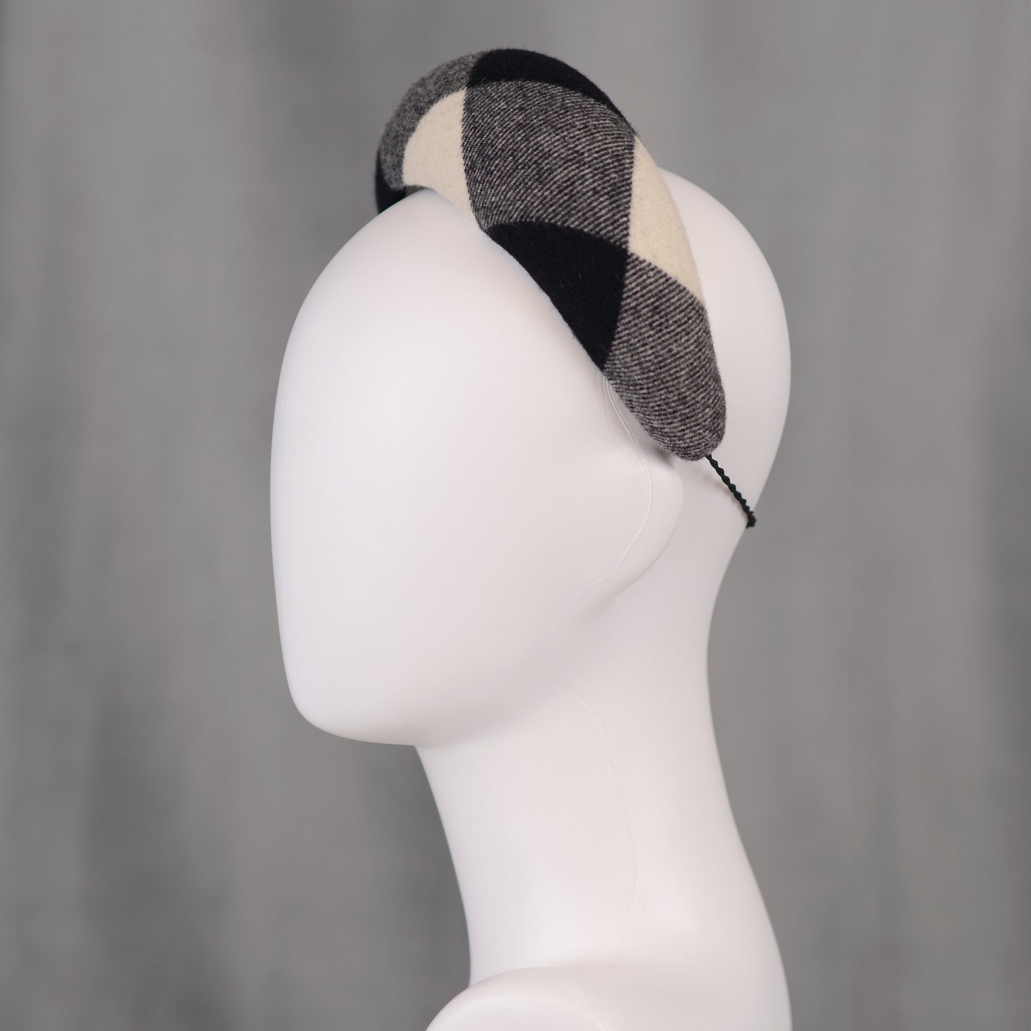 Black and White Check Wool Bandeau Headband Fascinator