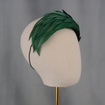 Green Cut Feather Bandeau Headband Fascinator