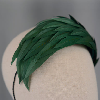 Green Cut Feather Bandeau Headband Fascinator