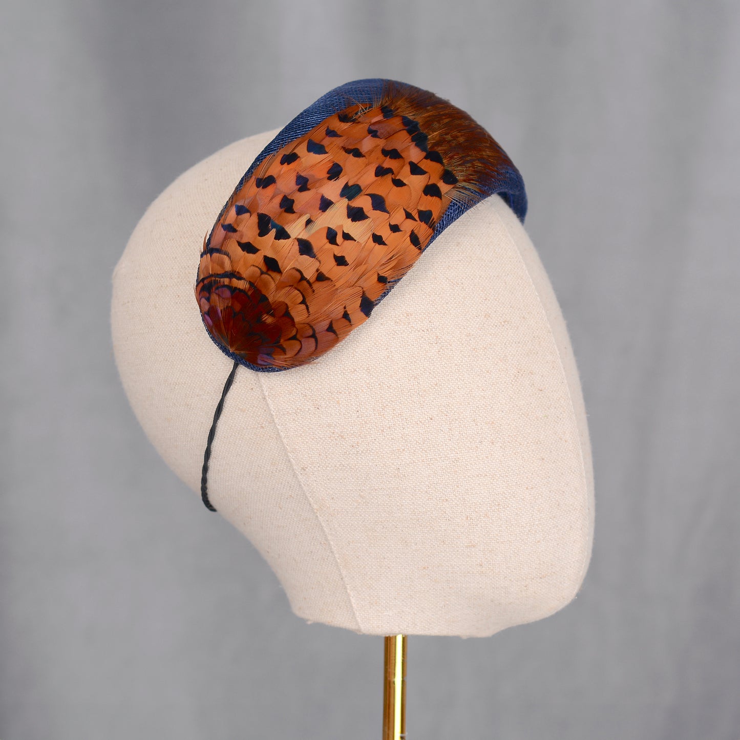 Navy Blue and Copper Pheasant Feather Bandeau Headband Fascinator