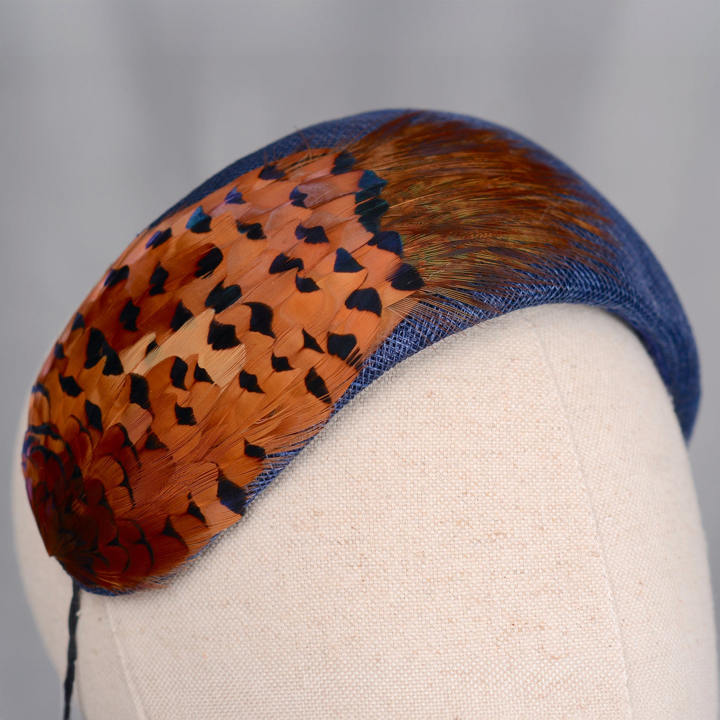 Navy Blue and Copper Pheasant Feather Bandeau Headband Fascinator