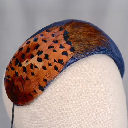 Navy Blue and Copper Pheasant Feather Bandeau Headband Fascinator