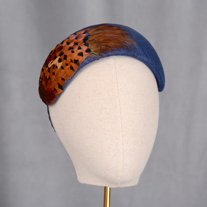 Navy Blue and Copper Pheasant Feather Bandeau Headband Fascinator