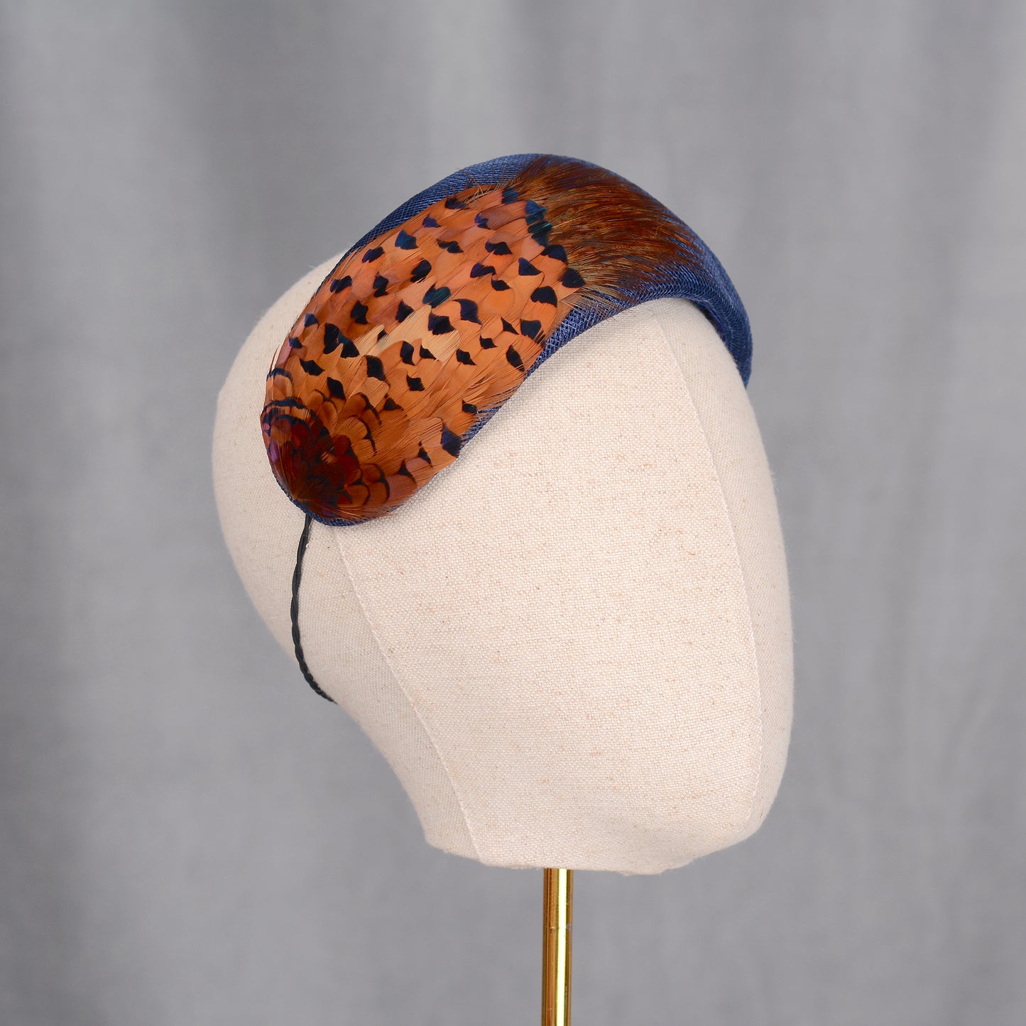 Navy Blue and Copper Pheasant Feather Bandeau Headband Fascinator
