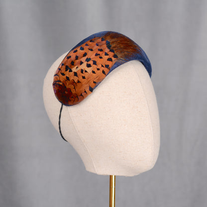 Navy Blue and Copper Pheasant Feather Bandeau Headband Fascinator
