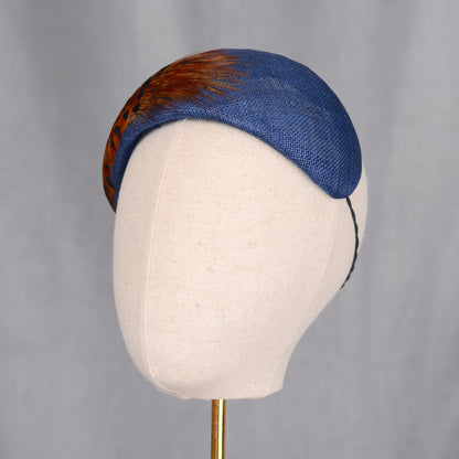 Navy Blue and Copper Pheasant Feather Bandeau Headband Fascinator