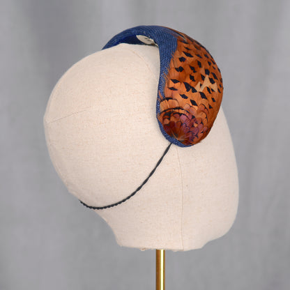 Navy Blue and Copper Pheasant Feather Bandeau Headband Fascinator