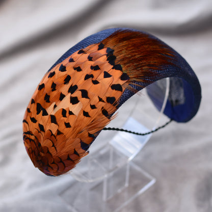 Navy Blue and Copper Pheasant Feather Bandeau Headband Fascinator