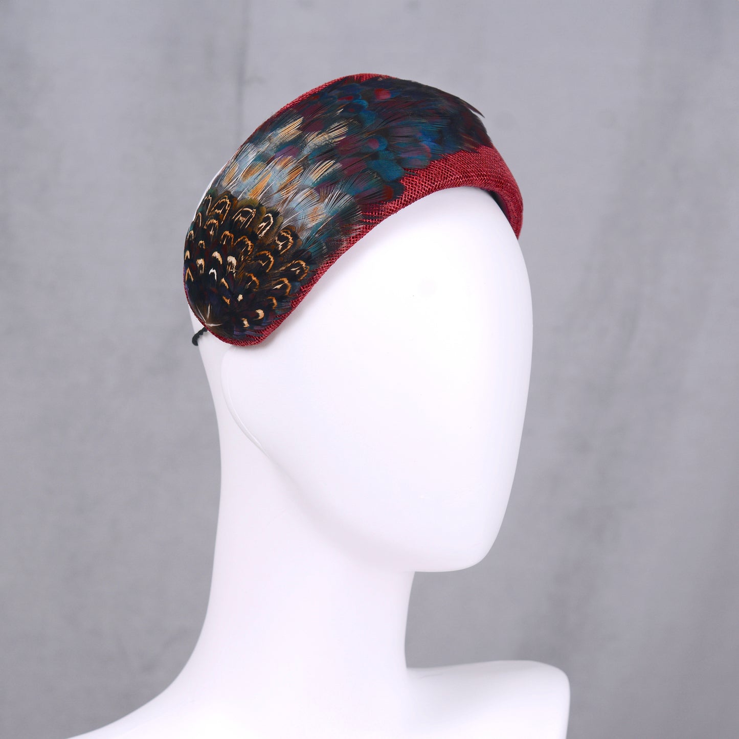 Burgundy and Pheasant Feather Bandeau Headband Fascinator