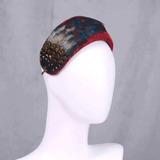 Burgundy and Pheasant Feather Bandeau Headband Fascinator
