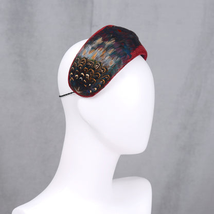 Burgundy and Pheasant Feather Bandeau Headband Fascinator