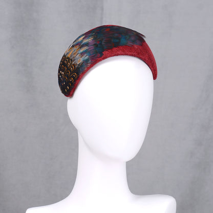Burgundy and Pheasant Feather Bandeau Headband Fascinator