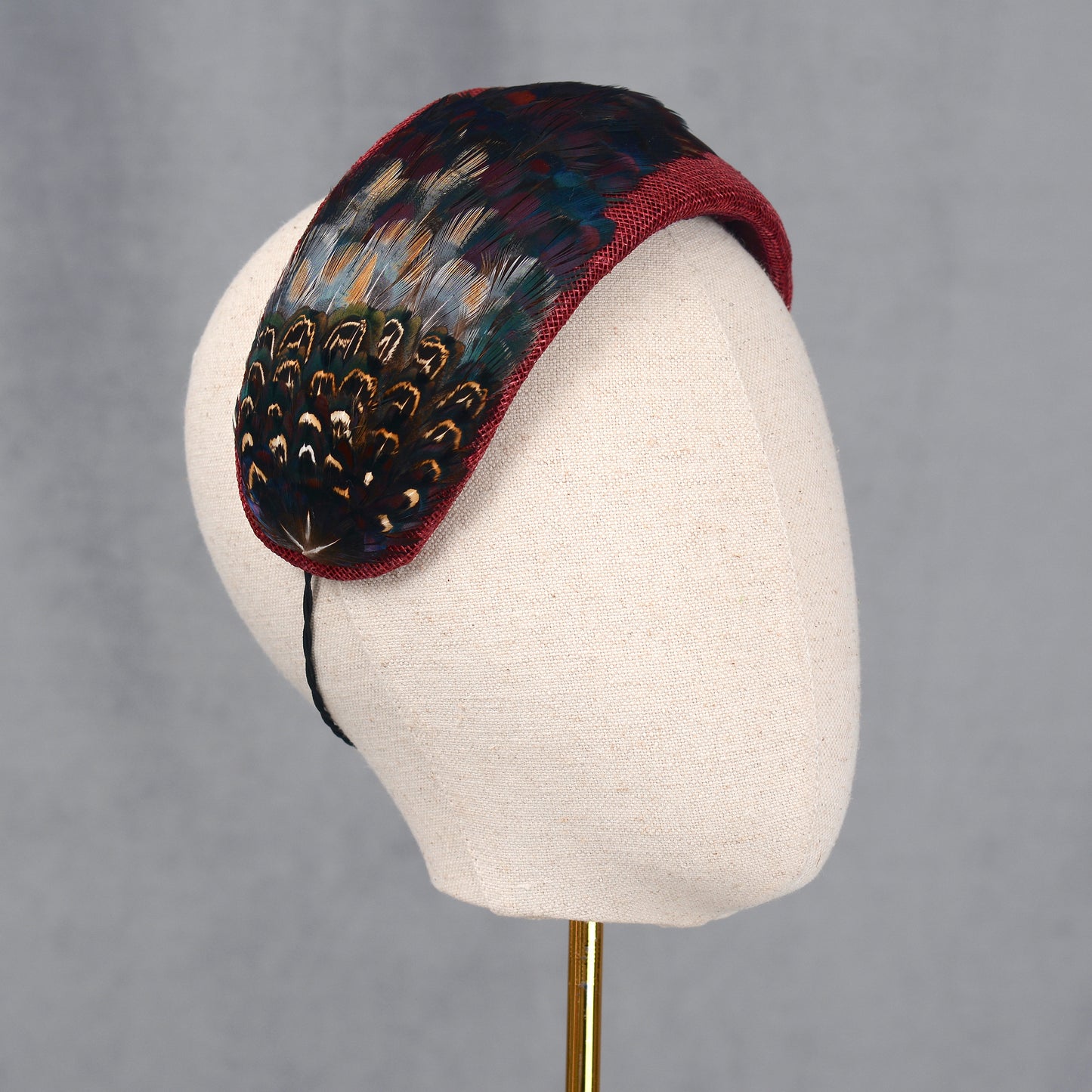 Burgundy and Pheasant Feather Bandeau Headband Fascinator