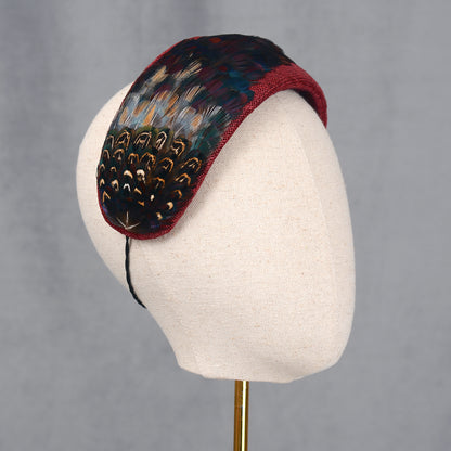 Burgundy and Pheasant Feather Bandeau Headband Fascinator